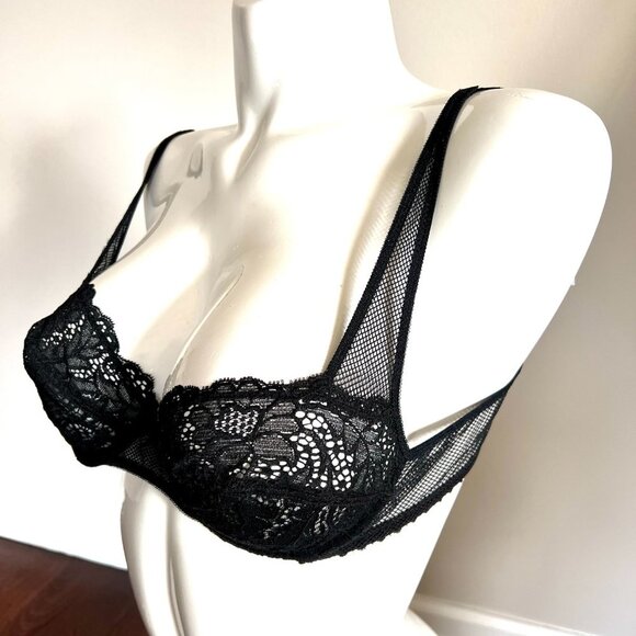Vintage Lou Bra from Paris, France Lace Underwire Black Fishnet Bra NWT - Picture 6 of 16